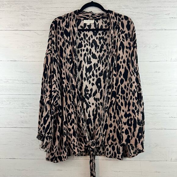 Umgee Leopard Print Open Front Tie Hem Crinkle Blouse Size XL/1X - Picture 1 of 7